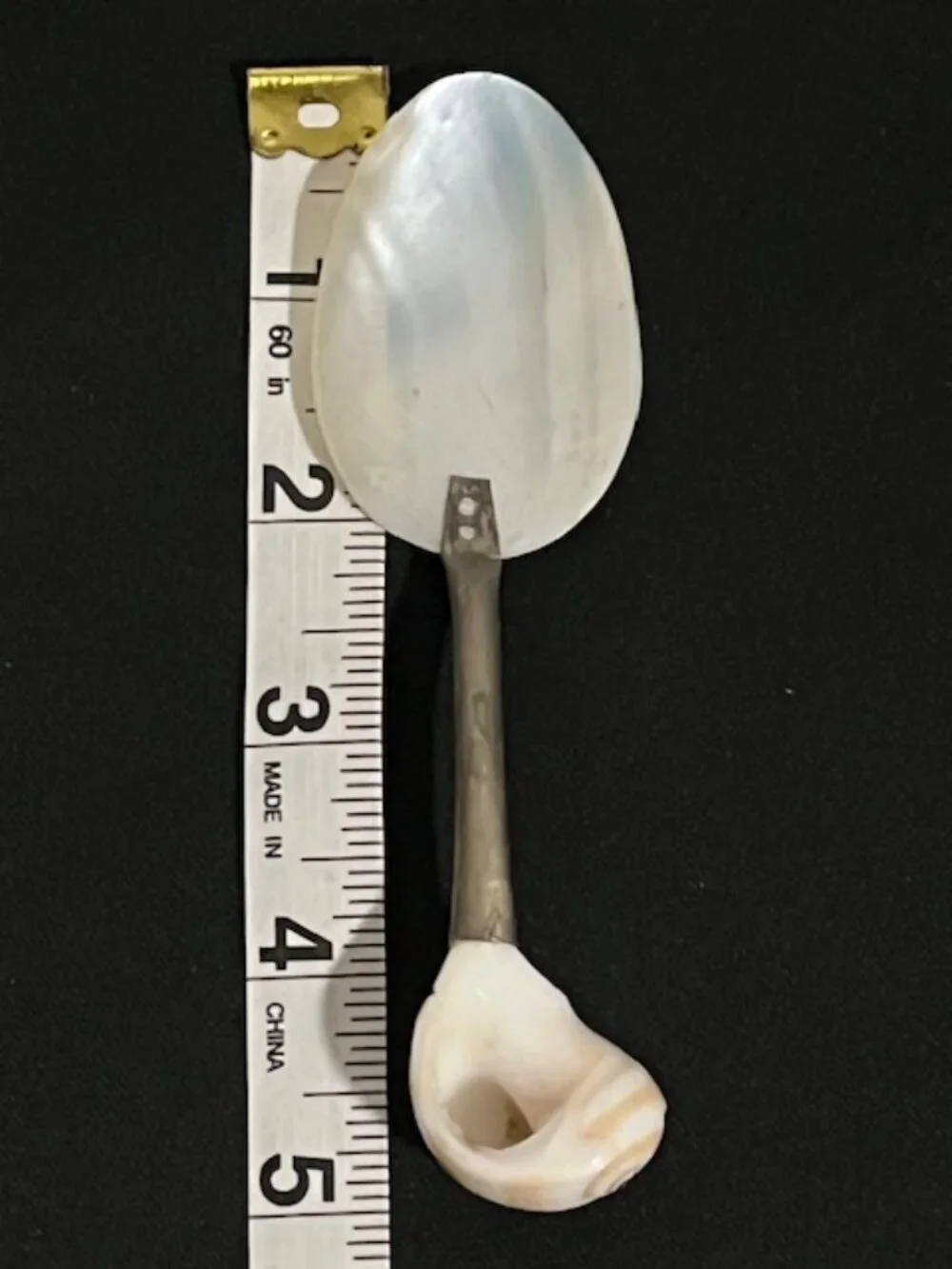 Vintage Mother of Pearl Caviar Serving Spoon Silverplate Sea Shell Handle